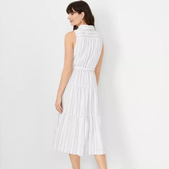 NWT Ann Taylor Striped Ruffle Tiered Flare Dress - size 14 - Picture 2 of 2